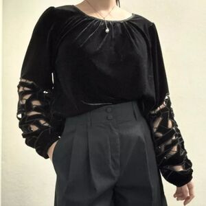 1X Joie Black Velvet Cutout Long Sleeve Blouse